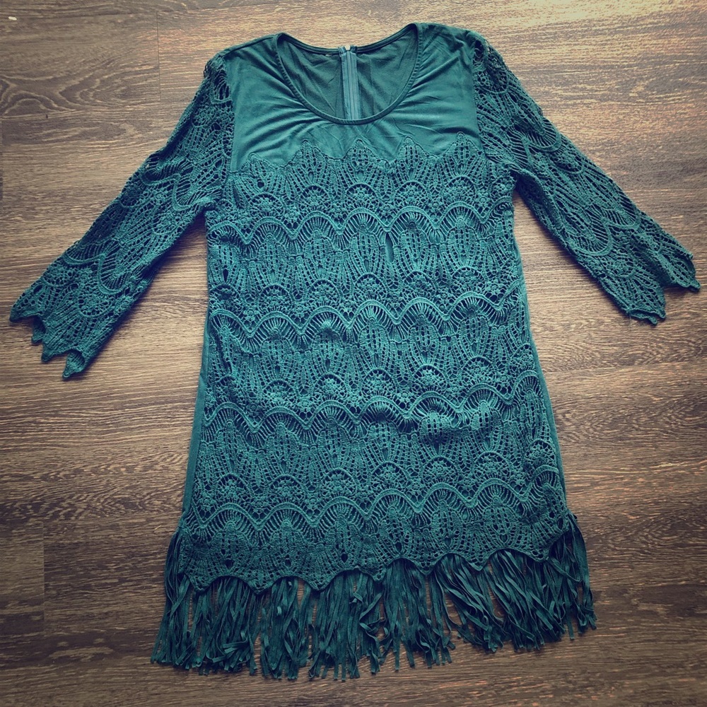 🚫🚫🚫SOLD🚫🚫🚫 Teal Lace dress with Fringe